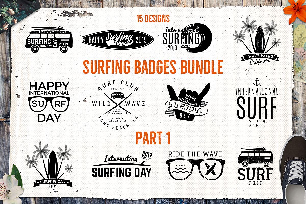 Summer Surfing Svg Badges Elements Surf Logo Bundle Files 8181 Logos Design Bundles