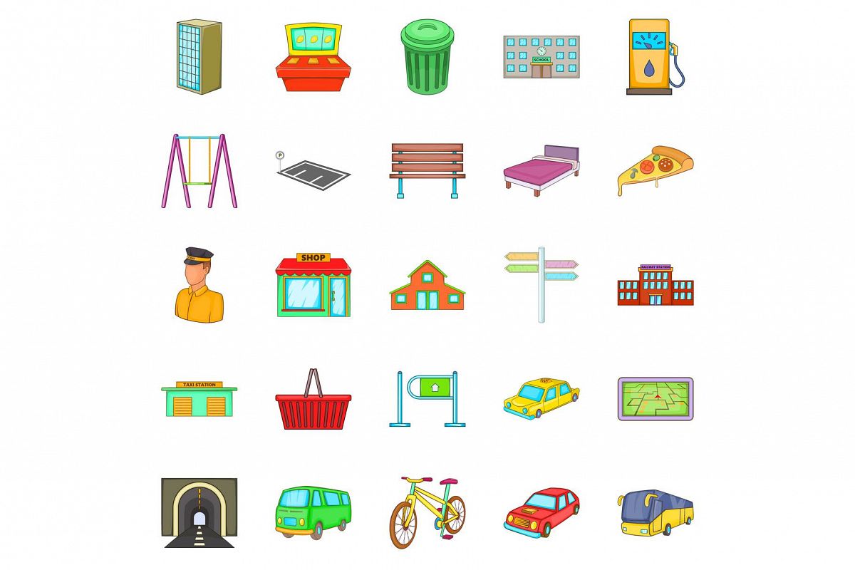 City park icons set, cartoon style example image 1