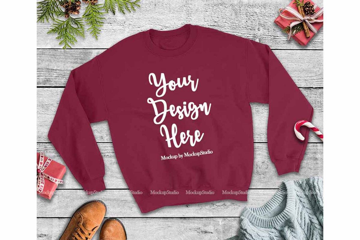 Christmas Winter Party Maroon Unisex Sweatshirt Mock Up example image 1
