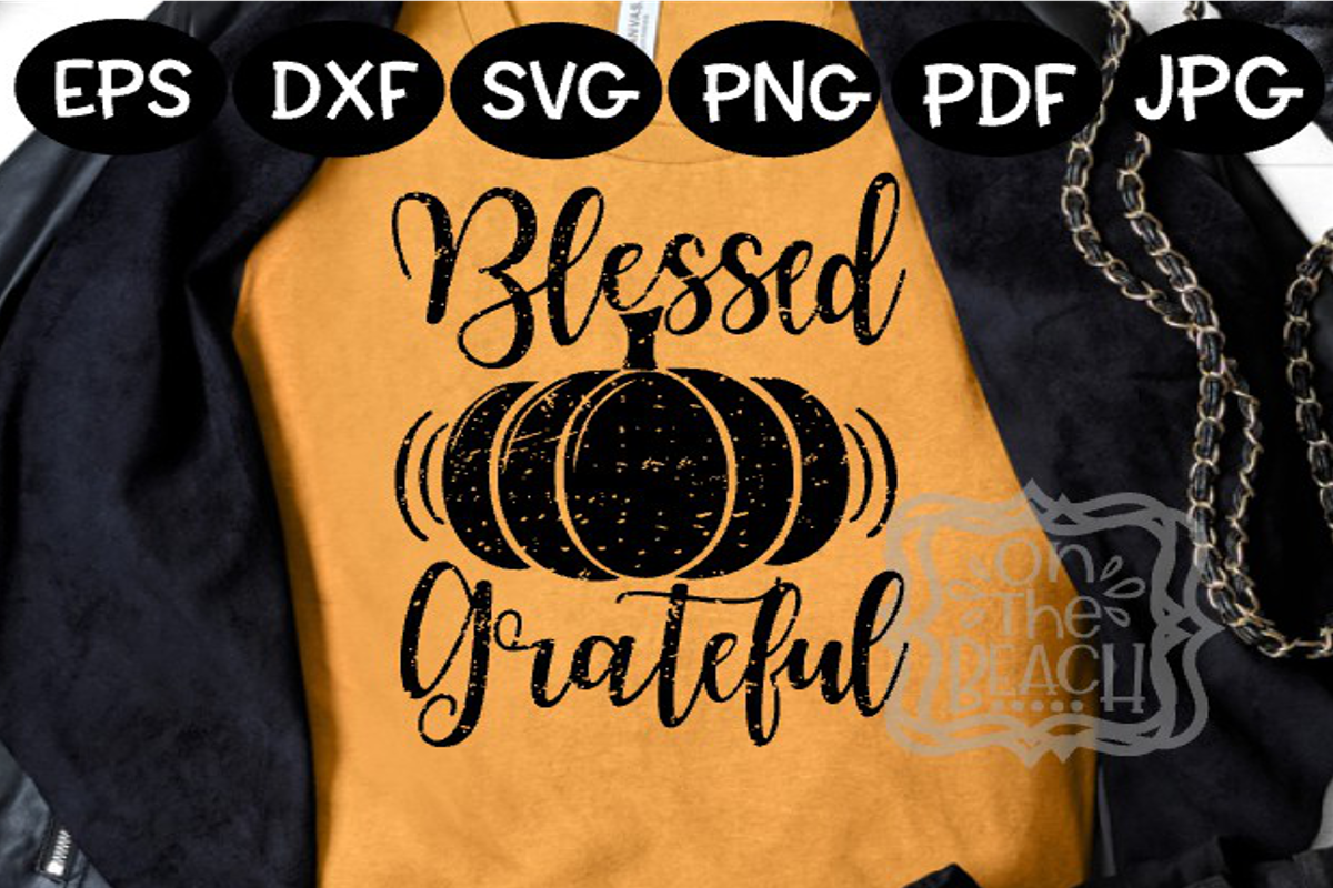 Thanksgiving - Grateful Blessed Pumpkin Distressed holiday example image 1