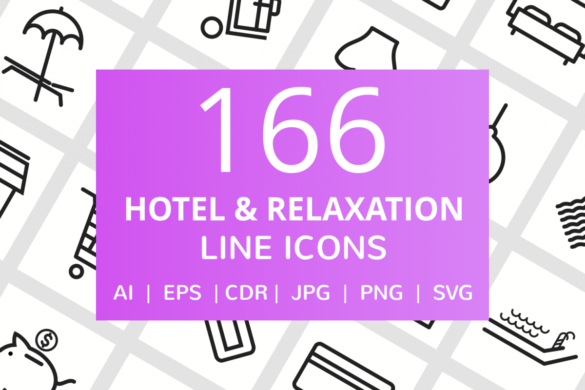 166 Hotel & Relaxation Line Icons example image 1