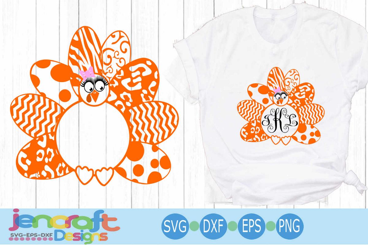 Download Turkey SVG - Patterned Girl Monogram Frame Thanksgiving ...