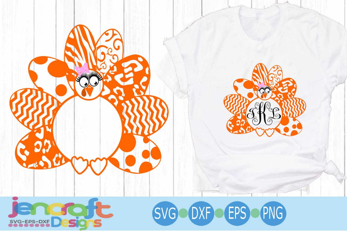 Turkey SVG - Patterned Girl Monogram Frame Thanksgiving ...