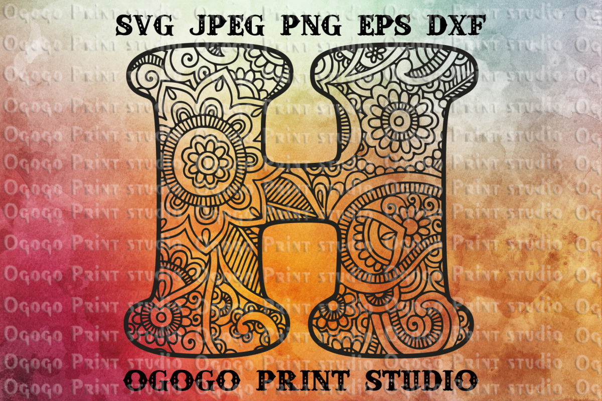 Alphabet Letter SVG, Floral font, Mandala svg, Zentangle SVG example image 1