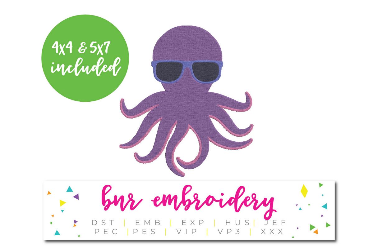 Octopus Machine Embroidery Design, Summer Embroidery example image 1