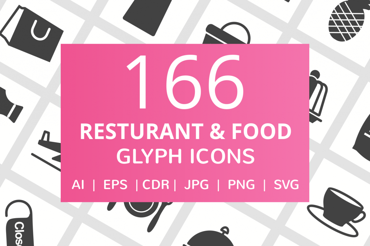 166 Restaurant & Food Glyph Icons example image 1
