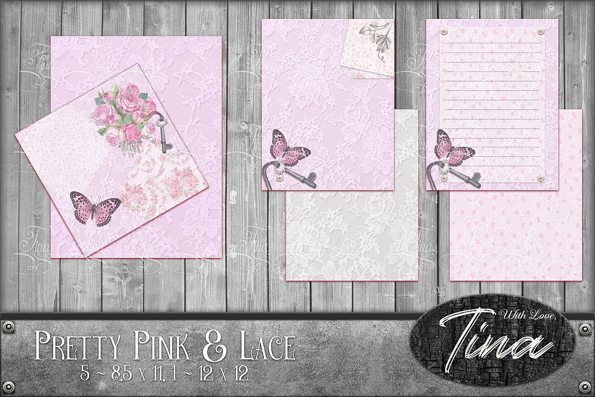 Pink Collage Butterflies Lace Roses 091618PJ example image 1