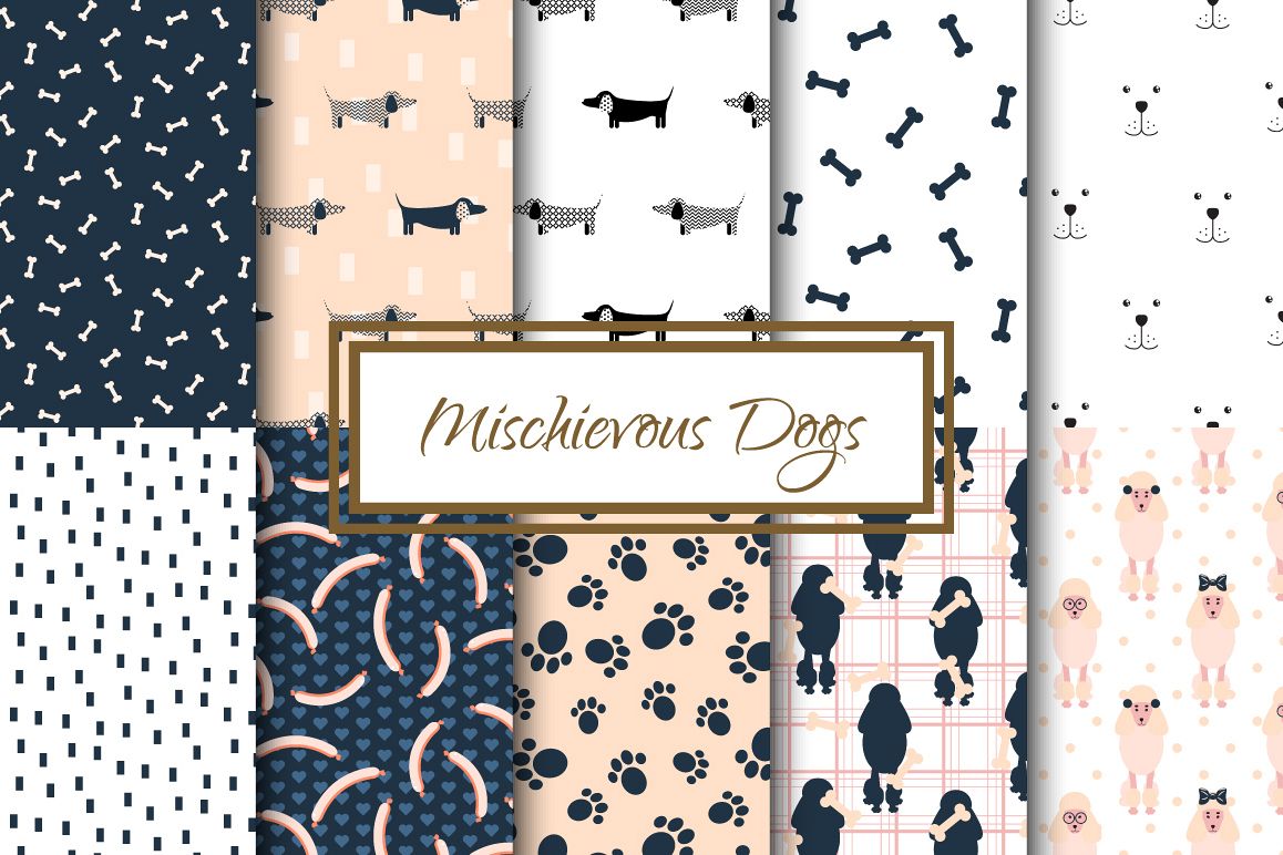 Mischievous Dogs seamless patterns example image 1