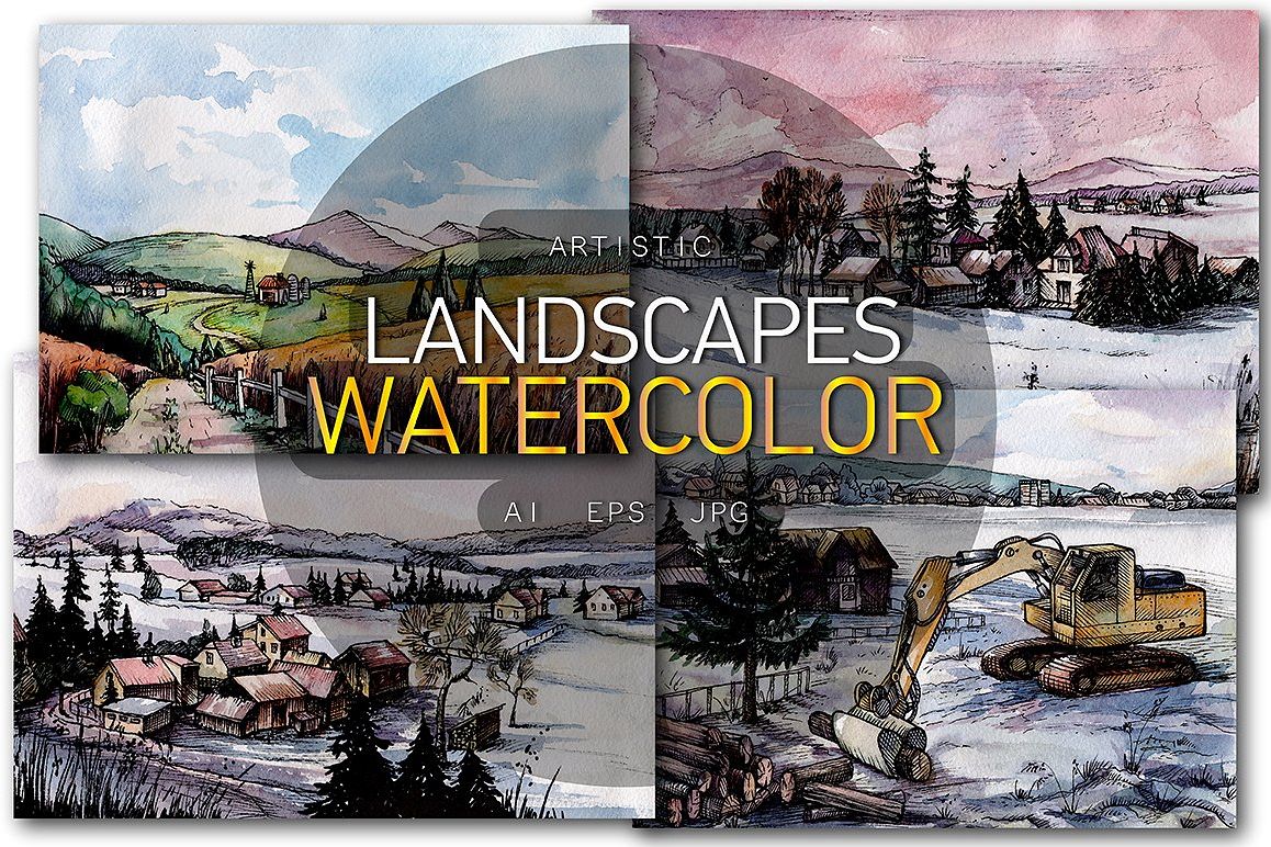 Countryside Watercolor Landscapes example image 1