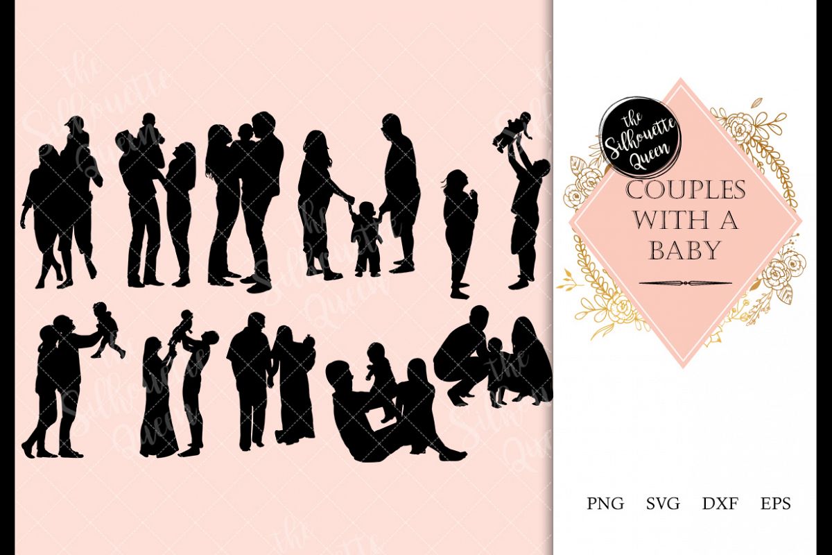 Couple with a Baby svg file, family svg cut file, silhouette example image 1