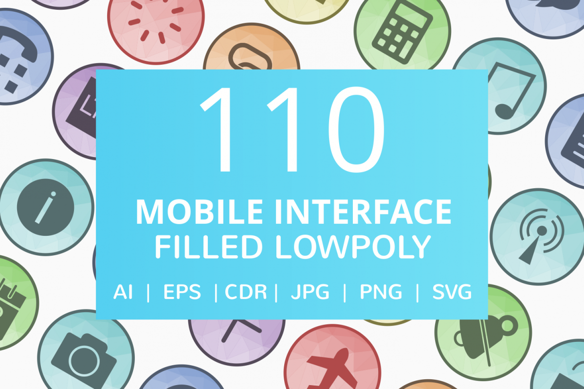 110 Mobile Interface Filled Low Poly Icons example image 1