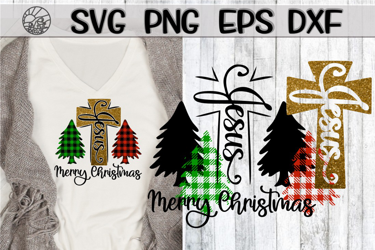 Jesus - Cross - Merry Christmas - Plaid - SVG PNG DXF EPS example image 1