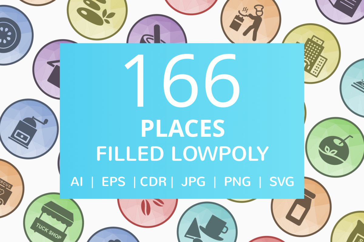 166 Places Filled Low Poly Icons example image 1