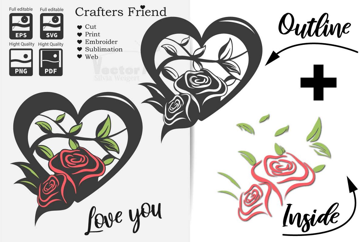 Heart with Roses - Love is everywhere - Print and Cut example image 1