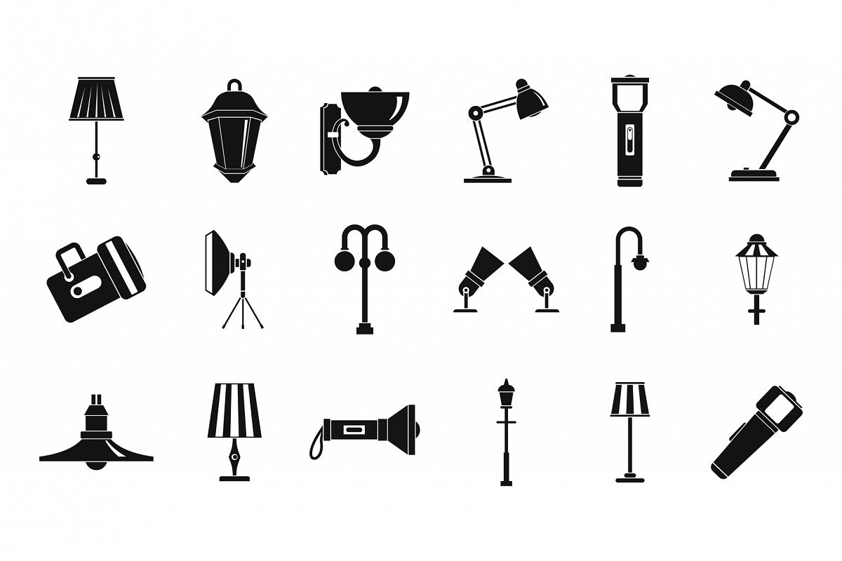Lamp icon set, simple style example image 1