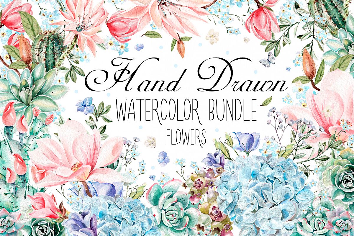 HandDrawn Watercolor Bundle FLOWERS3 example image 1