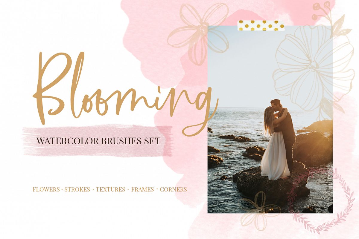 Blooming watercolor brushes set example image 1