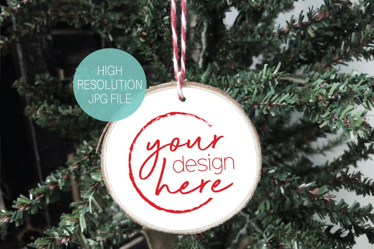 Round White Wood Slice Ornament Mockup | Christmas Mockup example image 1