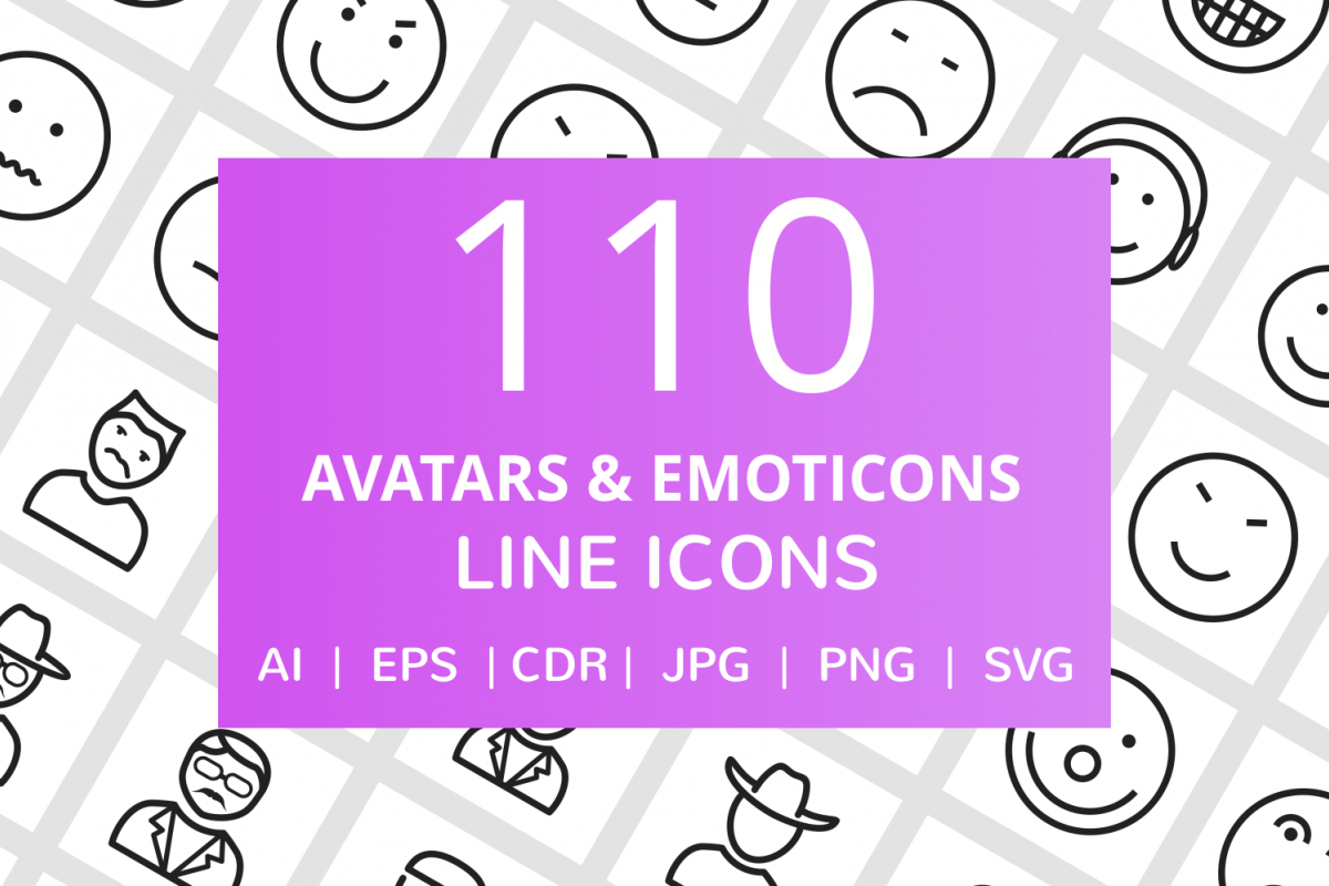 110 Avatars & Emoticons Line Icons example image 1