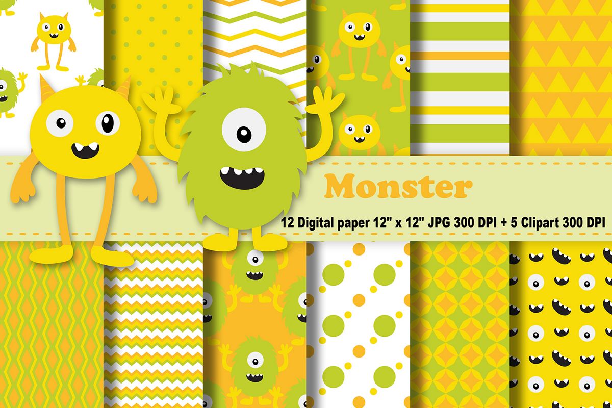 monster digital paper monsters background monsters scrapbooking