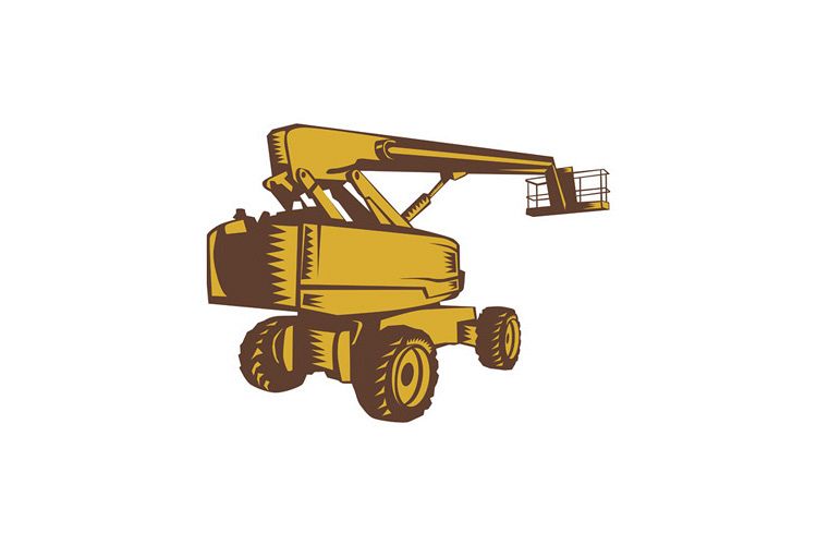 Cherry Picker Mobile Lift Platform Woodcut example image 1