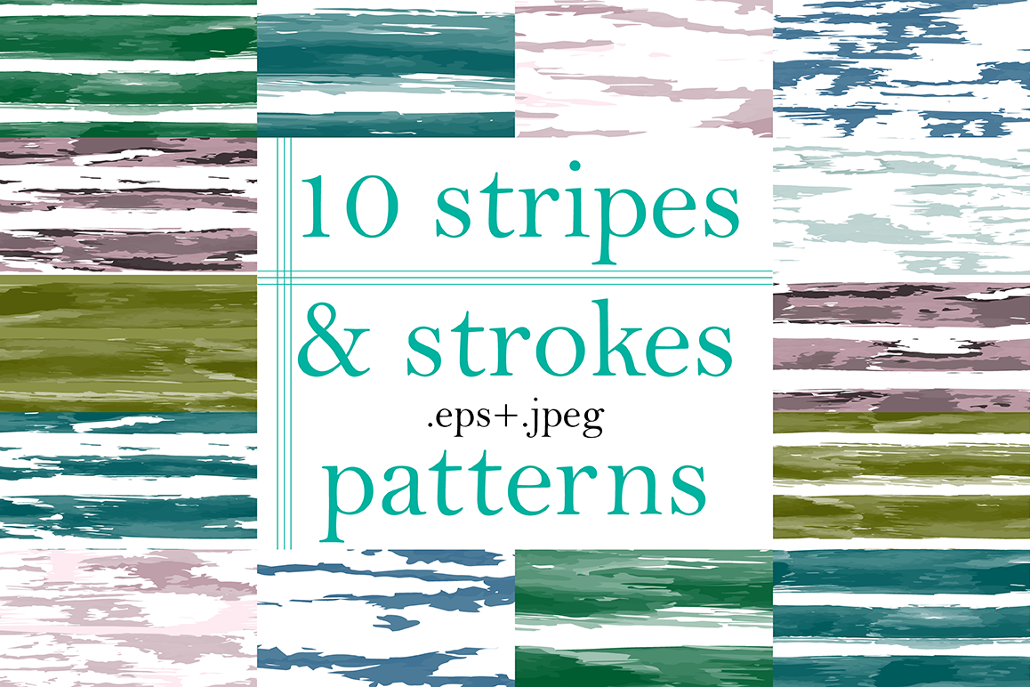 10 Stripes and Strokes Patterns with hand drawn watercolor brush strokes. example image 1
