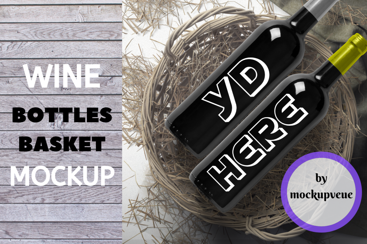 Black Wine Bottles with Basket Mockup - 3000x3000px example image 1