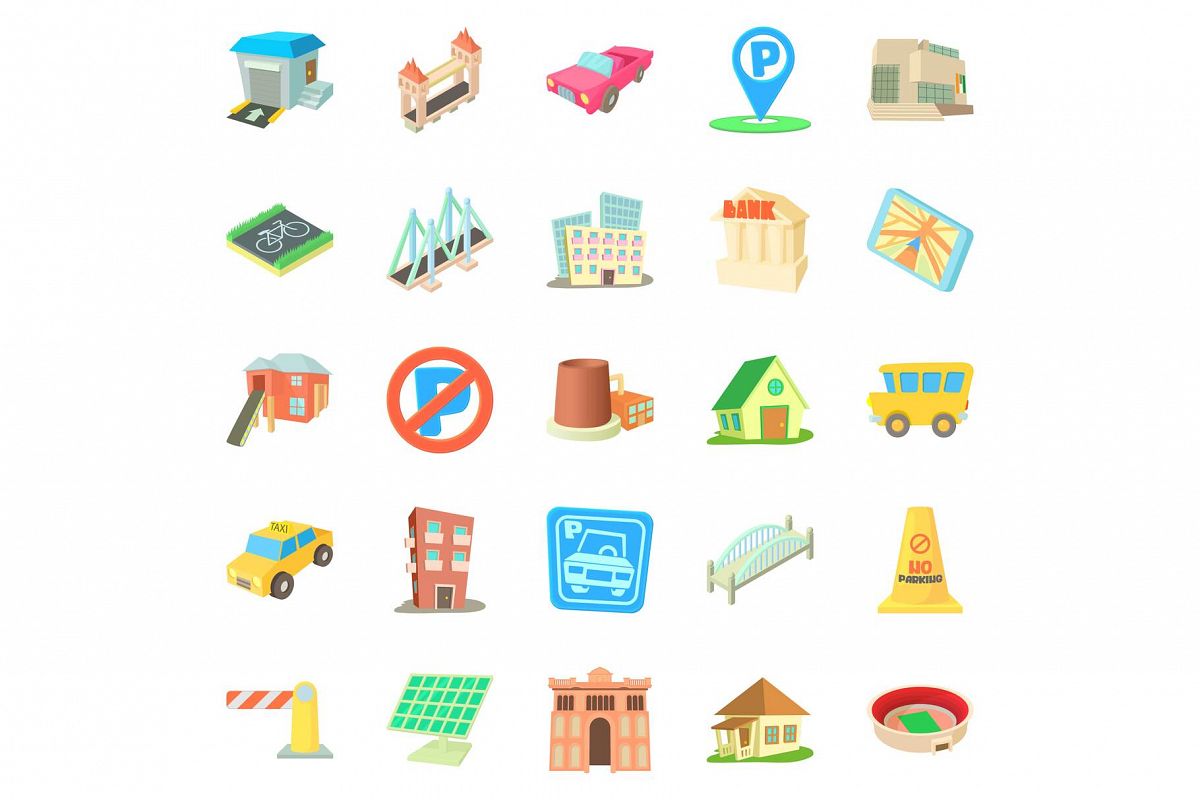 Municipal icons set, cartoon style example image 1
