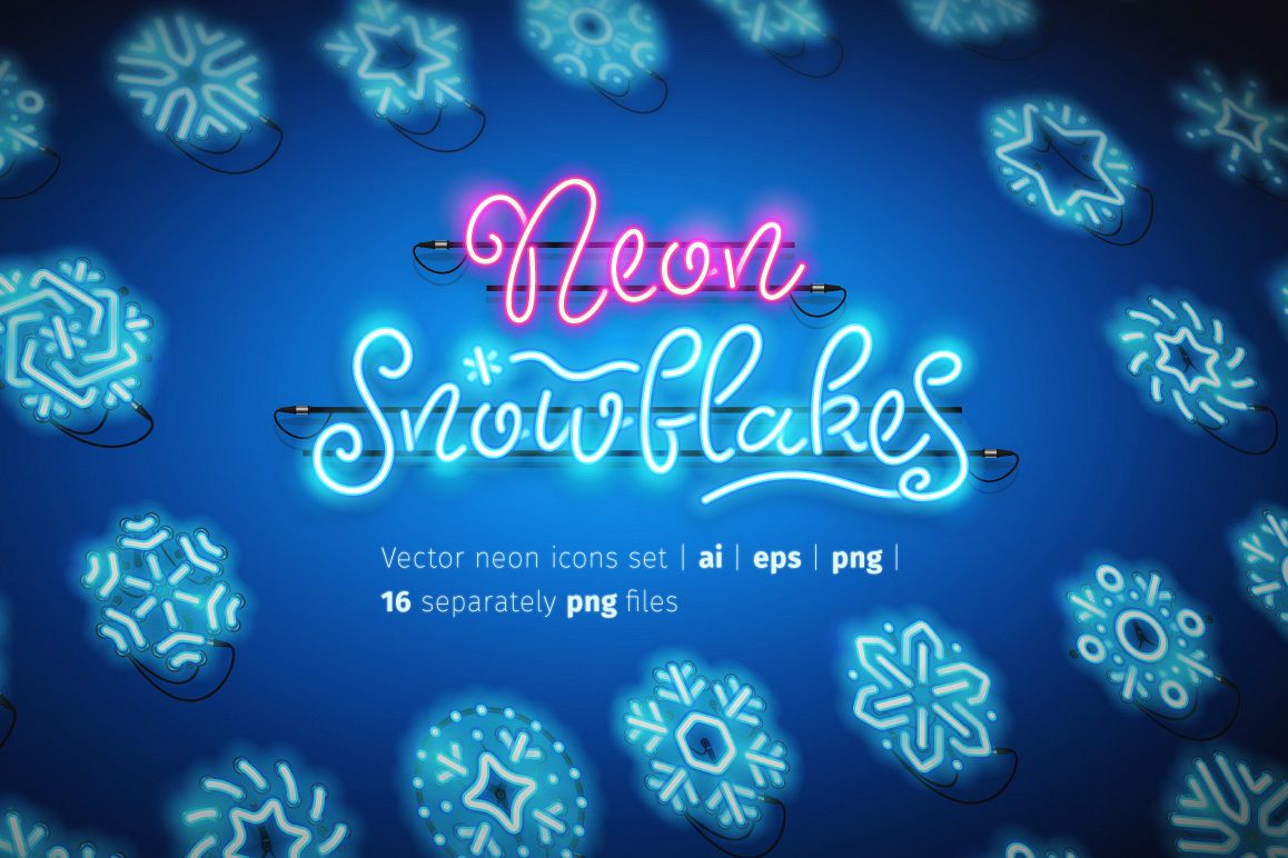 Christmas Colorful Neon Snowflakes example image 1