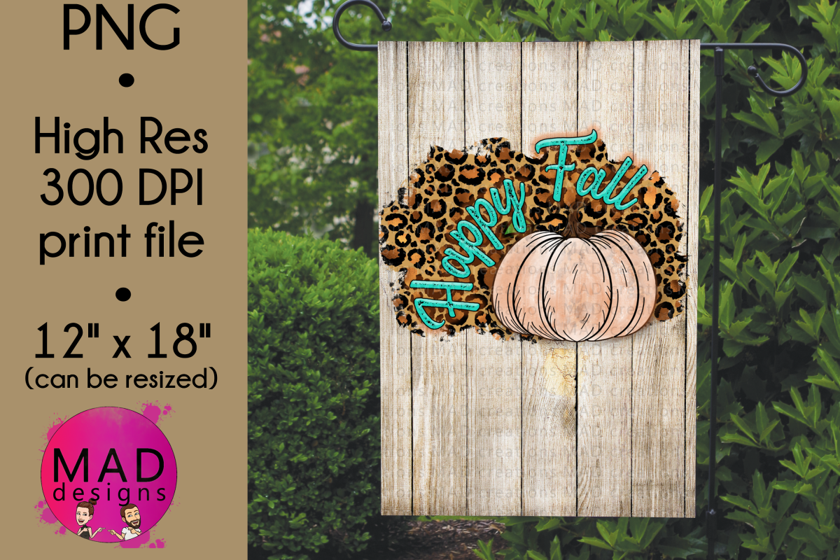 Happy Fall - Leopard Print and Teal - Garden Flag PNG example image 1