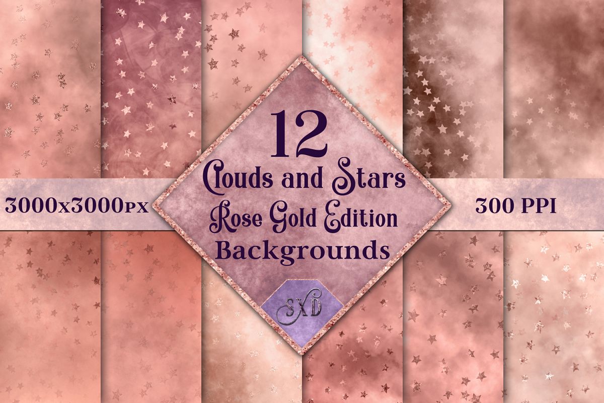 Clouds and Stars Rose Gold Backgrounds 12 Image Textures