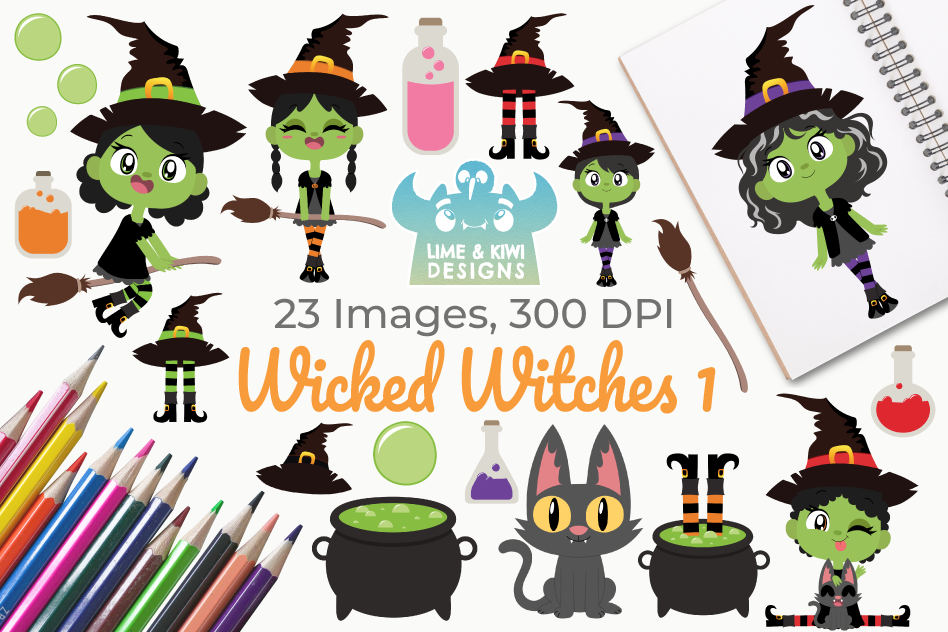 Wicked Witches 1 Clipart, Instant Download Vector Art example image 1