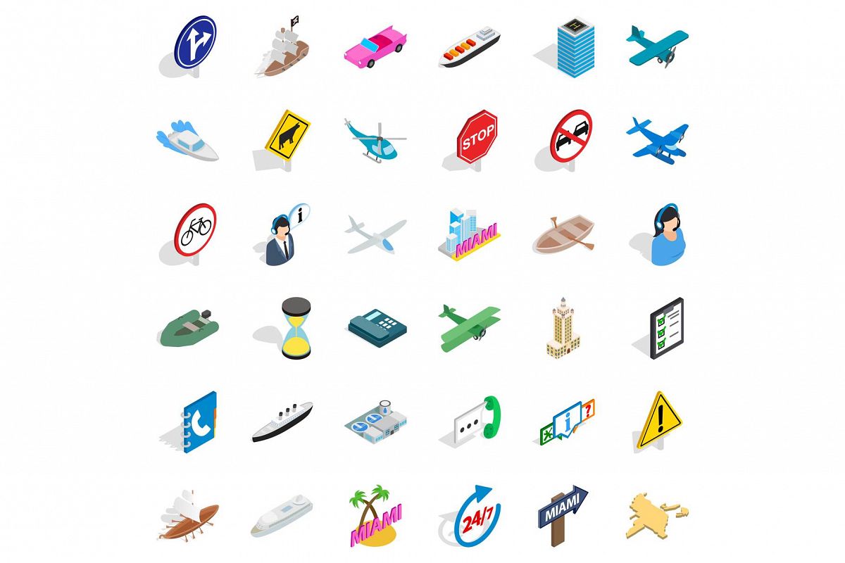 Traffic in city icons set, isometric style example image 1