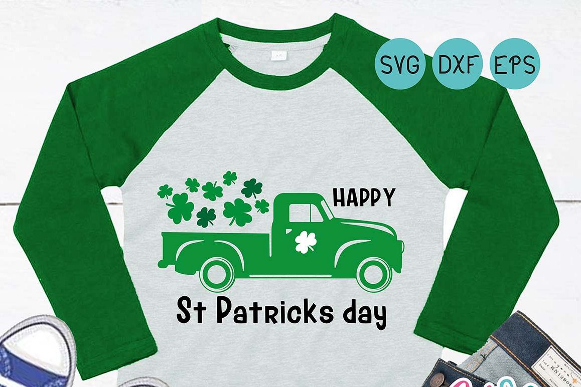 Truck st patrick's day, My first st patrick's day, truck svg, wagon svg, clover, monster truck cut file example image 1