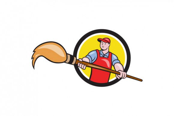Artist Painter Holding Paintbrush Circle Cartoon example image 1