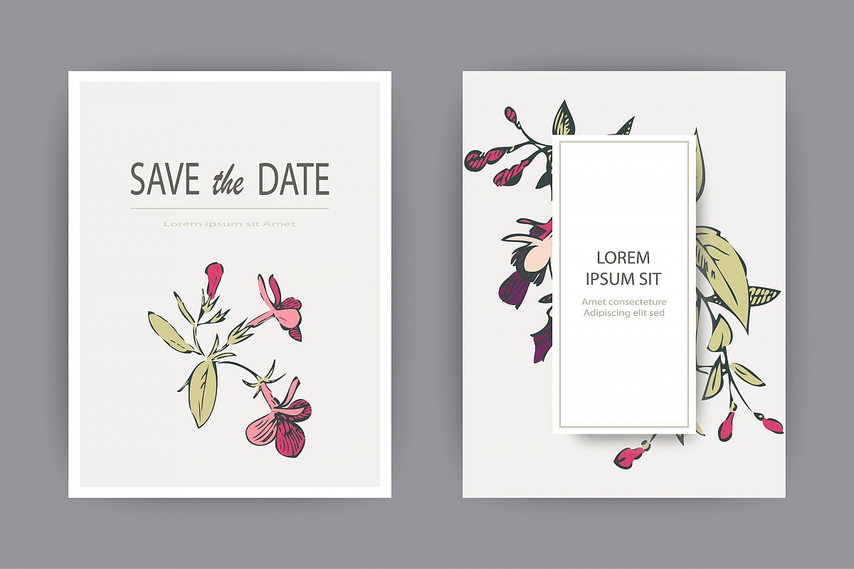 Fuchsia flowers wedding invitation card template design example image 1