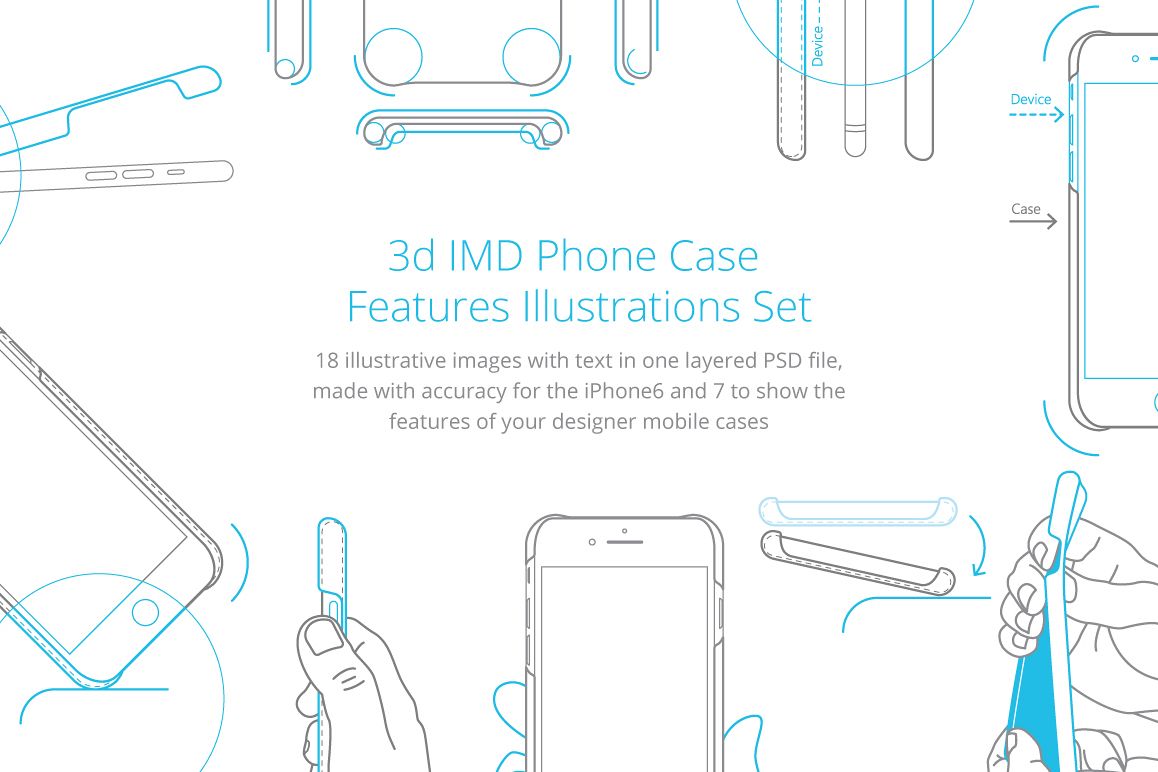 3d IMD Phone Case Features Illustrations Set example image 1