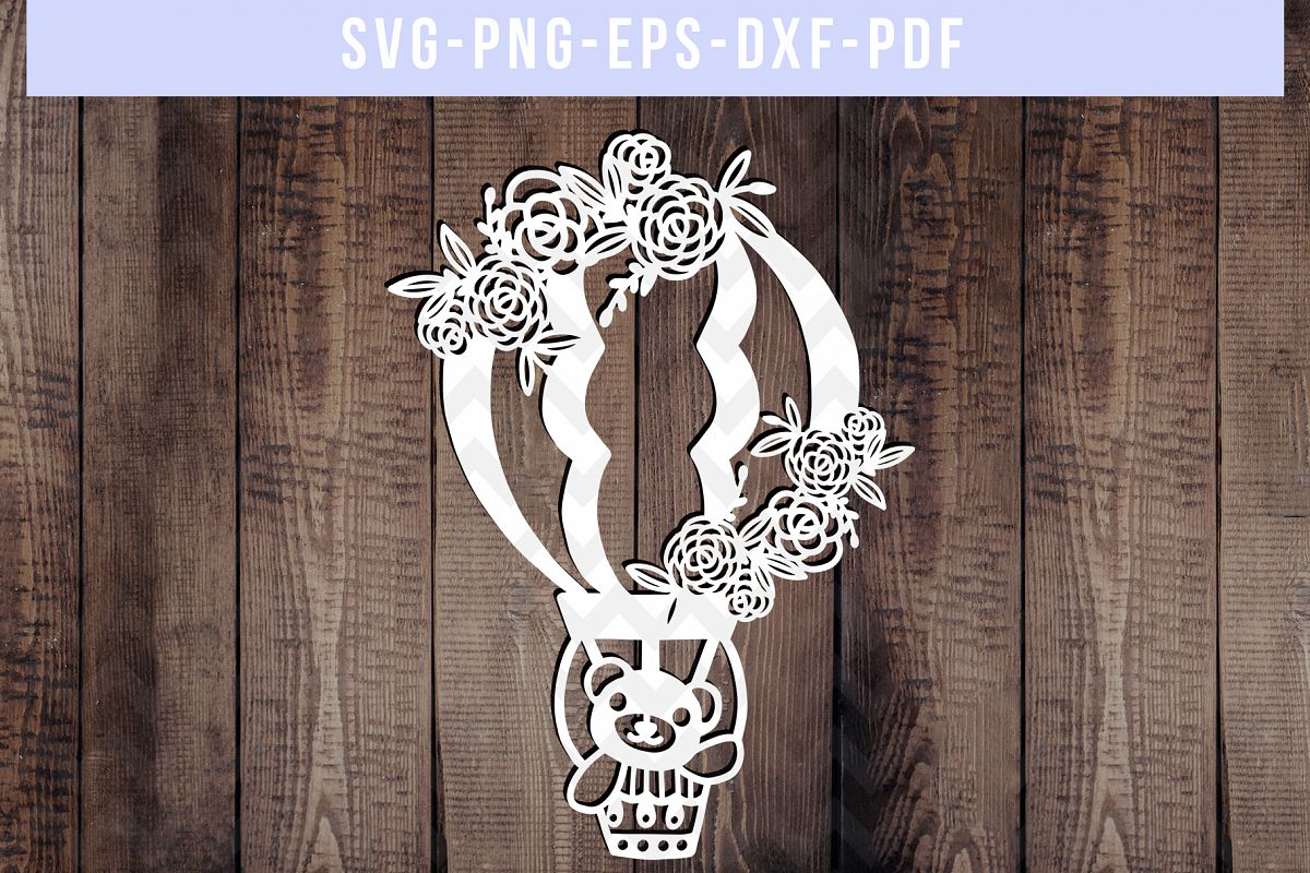 Bear Air Balloon Papercut Template, Nursery Decor SVG, PDF example image 1