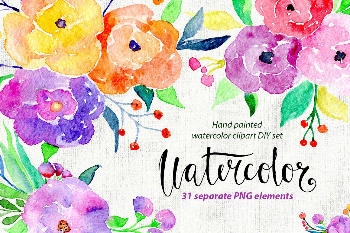 Bright colorful watercolor flowers example image 1