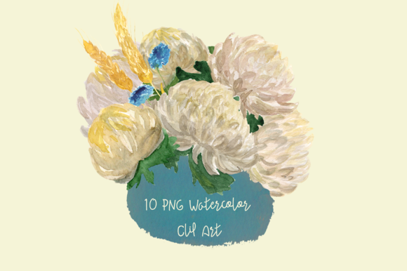 10 Watercolor Chrysantemums Clip Art example image 1