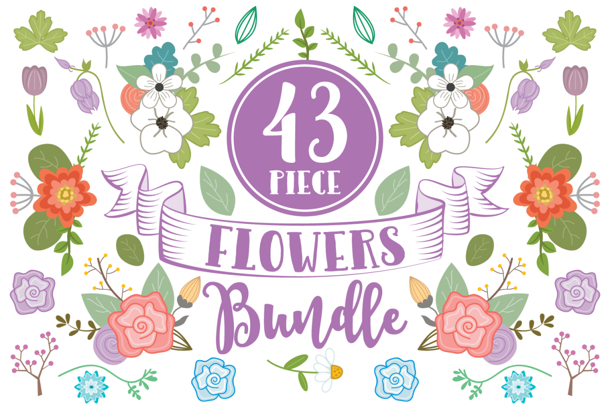 43 Piece Floral Flowers Clip Art Bundle example image 1