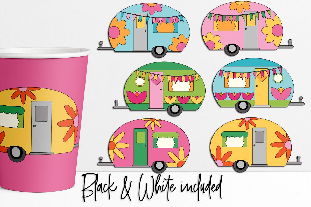 Flower Power Happy Camper Illustrations example image 1