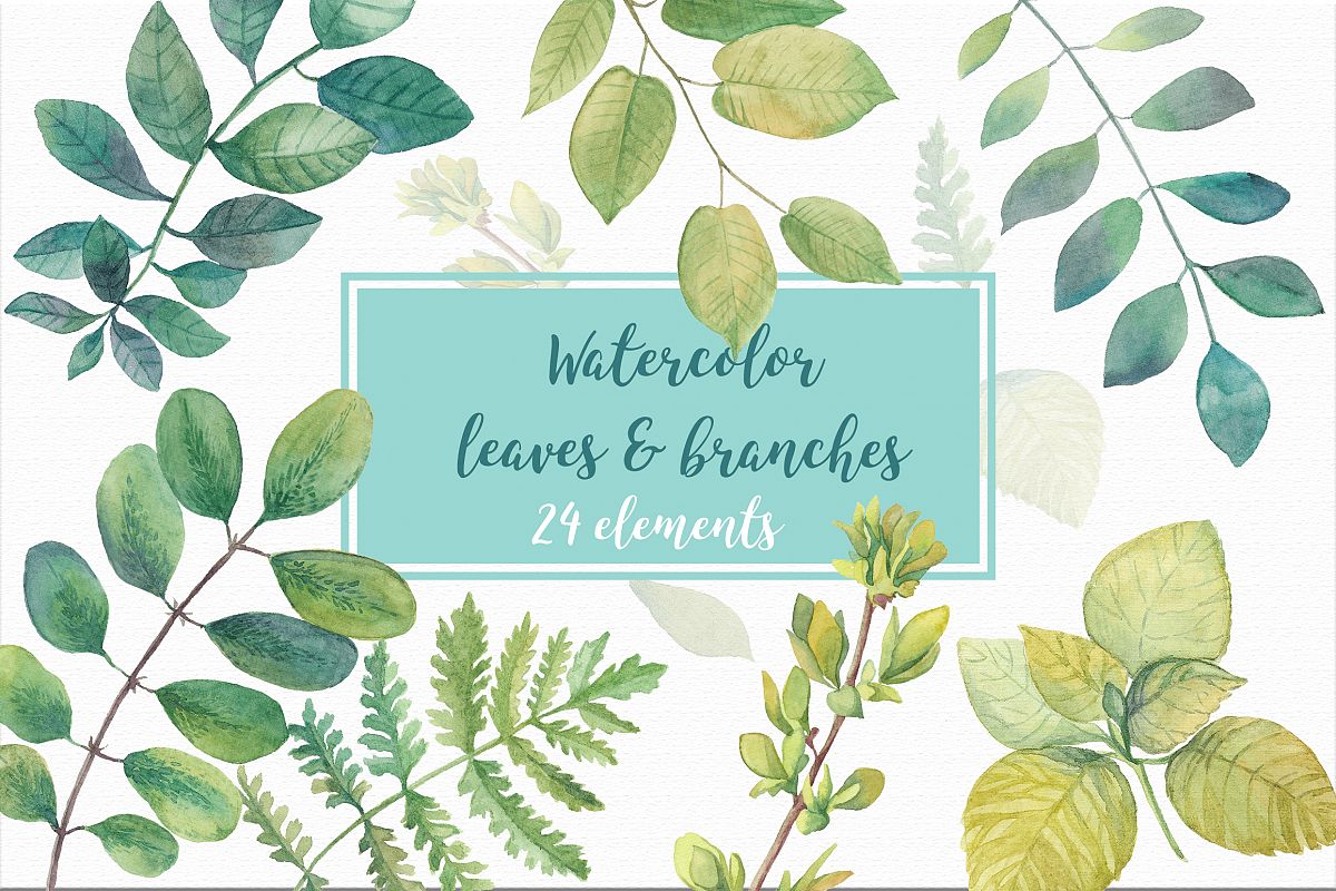 Watercolor leaves & branches example image 1