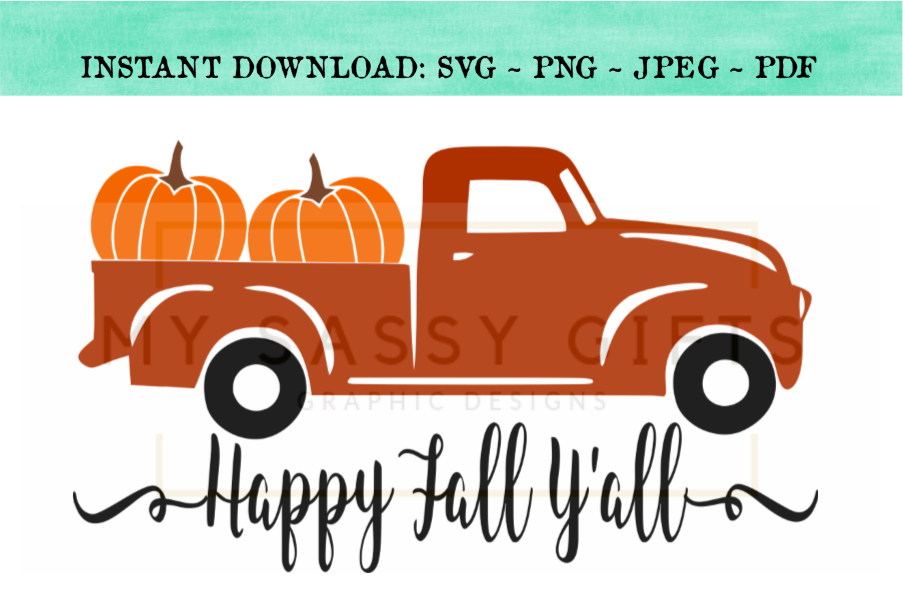 Download Happy Fall Y'all Pumpkin Farm Red Truck SVG Design