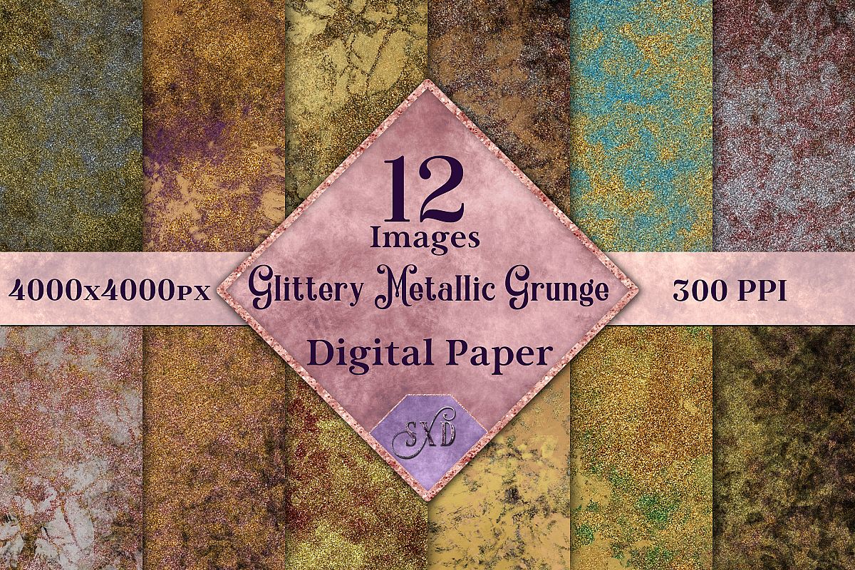 Glittery Metallic Grunge Digital Paper, Textures Backgrounds example image 1