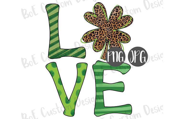 Shamrock Love St. Patrick's Day Drawn Clipart example image 1