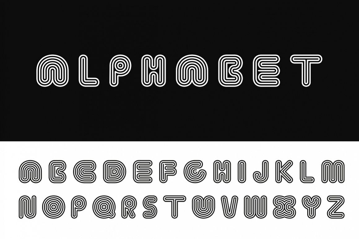 Striped vector alphabet. B&W example image 1