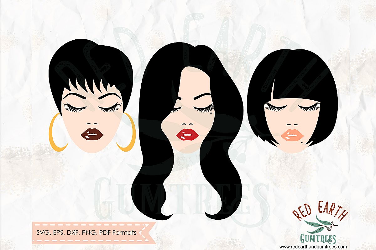 Woman with different hairstyles, lashes in SVG,DXF,PNG,EPS example image 1