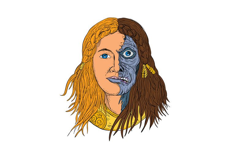 Hel Norse Goddess Face Front Drawing Color example image 1