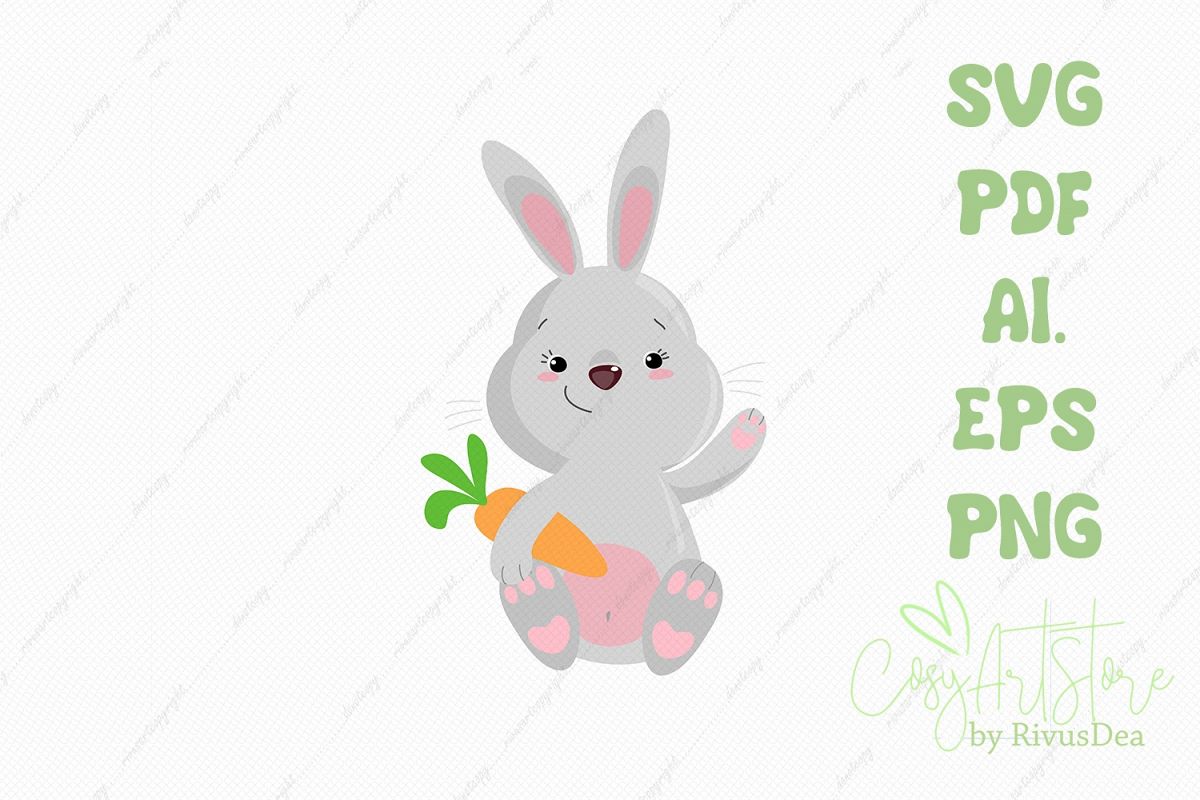 Bunny SVG download, rabbit holding carrot PNG, Hare example image 1
